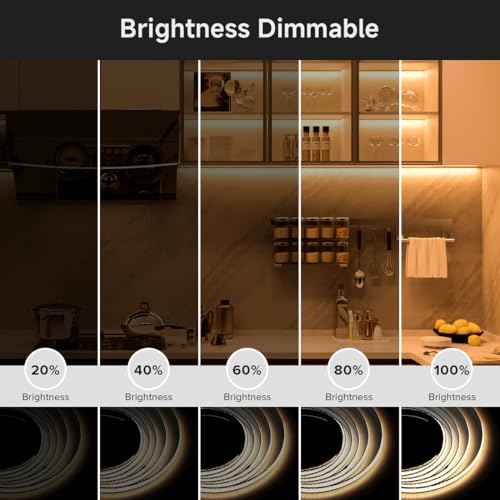 Image of BTF-LIGHTING FCOB COB LED Strip Lights 5V USB Powered Warm White 3000K | 3.28FT 320LEDs CRI90+ Dimmable Super Bright LED Light with 3M Tape for TV Backlight PC 3D Printer Cabinet Home DIY Lighting