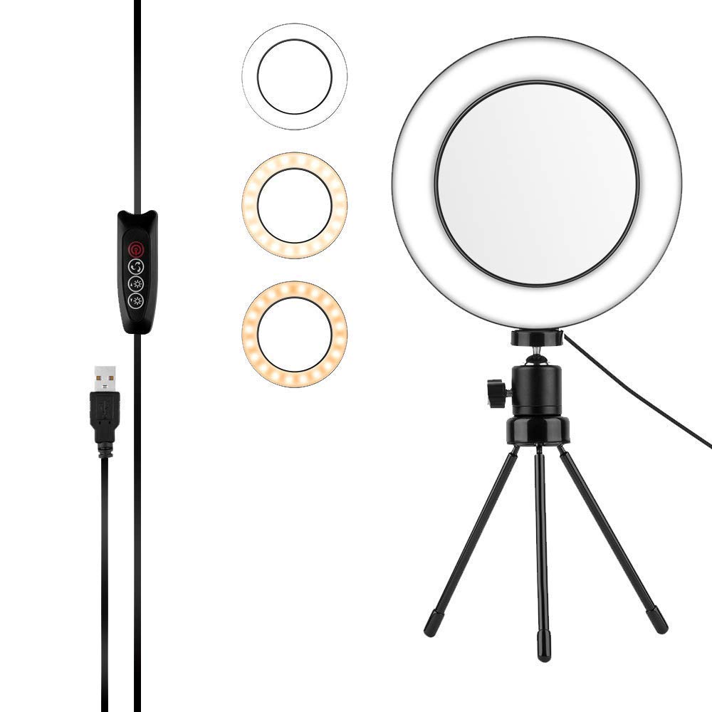 Luce ad anello da 6,2" con supporto per treppiede regolabile Luce ad anello per trucco da scrivania dimmerabile con 3 modalità di illuminazione 10 livelli di luminosità per il trucco in stre