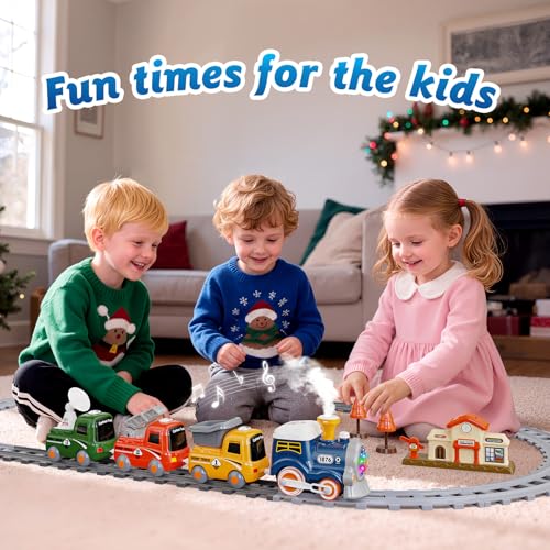 Image of Hot Bee Train Set for Toddlers with Steam - Light Up & Sound Choo Choo Train, Electric Train Set for Toddlers 2-4, Magnetic Connection Train Toys, Birthday Gifts for Boys Girls 3 4 5 6