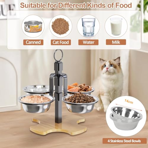 Optyuwah katzennapf erhöht Futternapf Katze - Futternäpfe Katzen 4er Set katzennäpfe,Höhenverstellbar Fressnapf Katze mit Ständer Edelstahl Näpfe für Wasser Futter Katzen,kleine Hunde