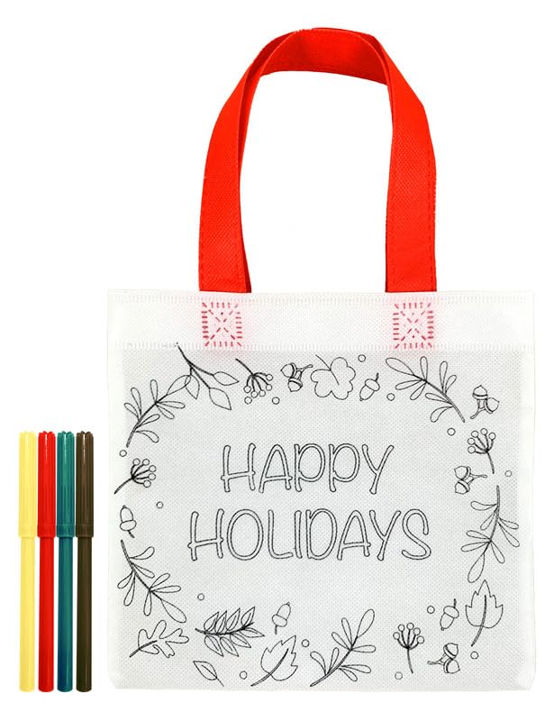 Christmas Happy Holidays Diy Painting Hand Bag, 20 cm Size, White