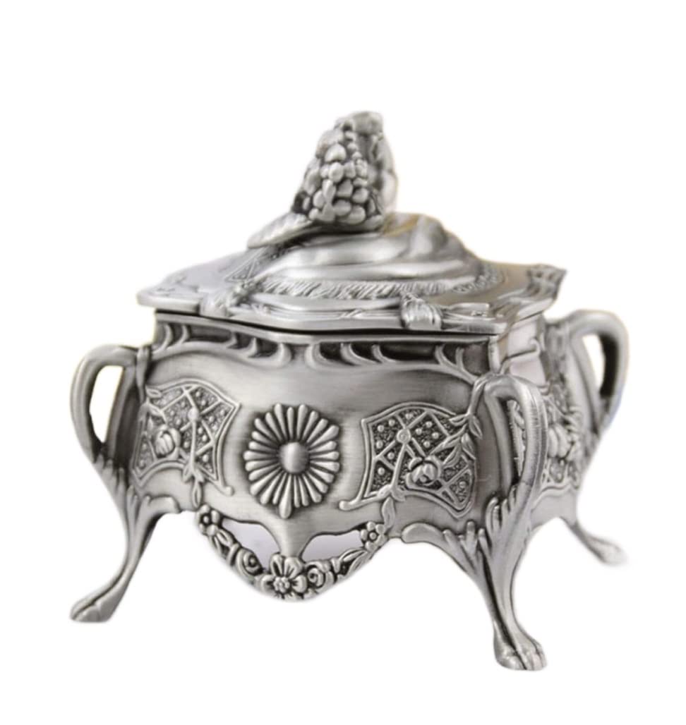 Organizer na Biżuterię Srebrne Metalowe Kolczyki W Stylu Vintage Pierścionki I Naszyjniki Pudełko Na Biżuterię Ze Stopu Cynku Wysokiej Klasy Biżuteryjne Etui do Przechowywania(8.5X7.8X9CM)
