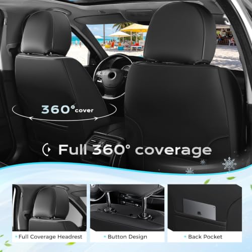 Image of Coverado Leather Front Seat Covers, 2-Pack Universal Waterproof Breathable Leather Woven Leatherette Seat Cushions, Auto Car Seats Protectors, Fit for Most Vehicles-Blackpure
