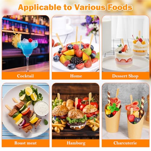 800PCS Cocktail Picks - 4 Styles Fancy Toothpicks for Appetizers Charcuterie Boards Accessories, Decorative Bamboo Skewers Wooden Long Cocktail Sticks for Drinks Food Fruit Sandwich Party Supplies