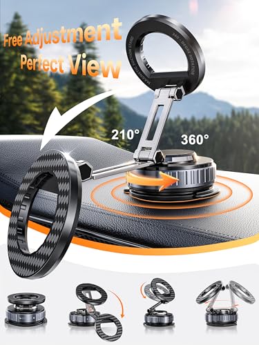 Image of Snanlen 2026 Upgraded Car Phone Holder for Magsafe [108LBS Strongest Suction] 360 adjustable vacuum magnetic phone holders, cell phone car mount for iPhone 17 Pro Max 16 15 14 13 Air Plus (Rose Gold)