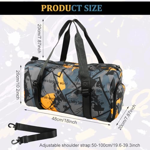 Image of GUSTAVE Duffle Bags for Men Travel Luggage Bag with Removable Shoulder Strap, Waterproof Dry Pouch & Shoe Compartment, Fashion Stained Print Oxford Cloth Gym Bag Duffle Bag, 50x22x24cm