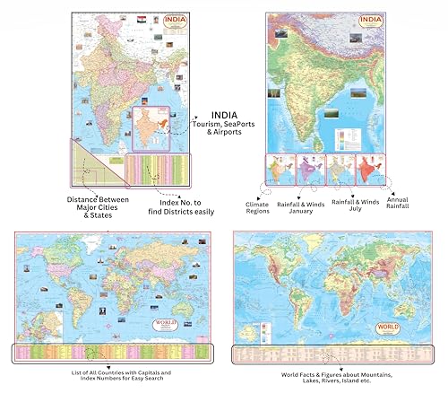 Image of Complete set of UPSC Maps & Charts Laminated | Set of 11 | India & World Map with Constitution of India, Constitutional Amendments, Indian History, Indian Economy, Geography of India