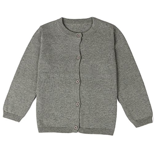 ASHERANGEL Little Girls Basic Crew Neck Solid Fine Knit Cardigan Sweaters Grey 4T