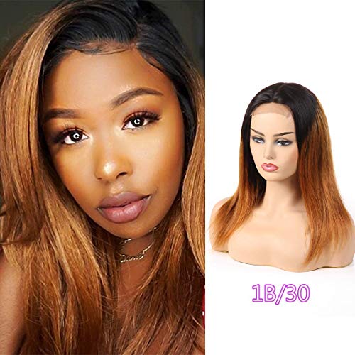 RACILY Ombre Straight Human Hair Wigs 1 Piece Lace Front Black Roots to Brown 1B/30 Glueless Silky Straight Wigs Composed of Lace Closure with Hair Bundles (20" Human Hair Wig 1B/30)