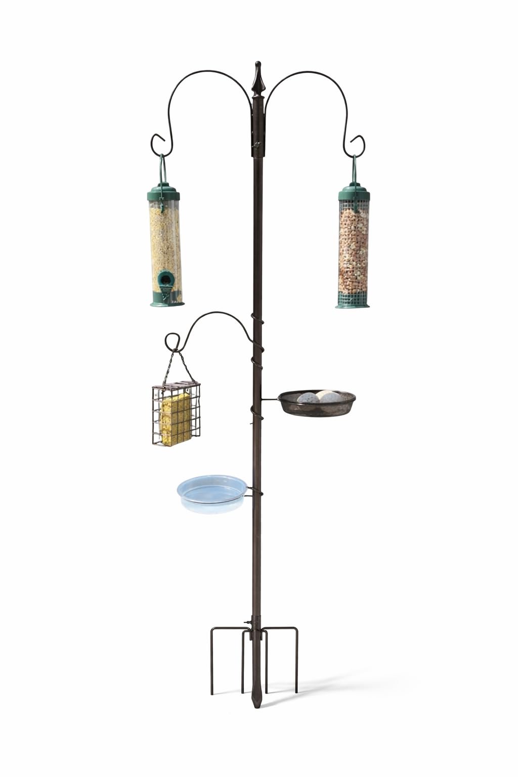 Plushé Haven 5-in-1 Bird Feeding Station with Ground Spike, Seed & Nut Feeders, Suet Cage, Tray & Water Dish – Heavy Duty Metal Garden Bird Feeder Stand for Outdoor Wild Birds