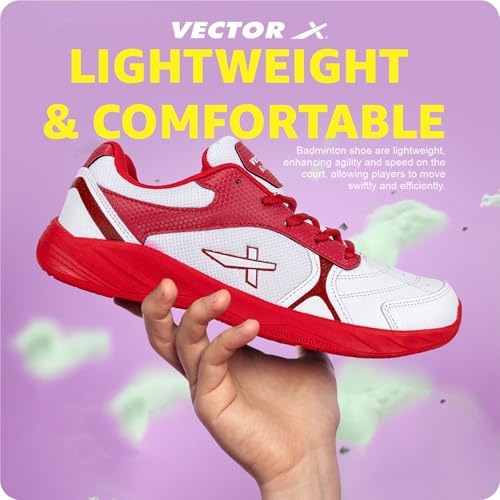 Image of Vector X Ranger Synthetic Leather + Mesh Badminton /Court Shoes Plus Non Marking Crepe Rubber Outsole, Lightweight & Comfort Shoe Best for Squash, Table Tennis,Volleyball, Basketball & Indoor Sports
