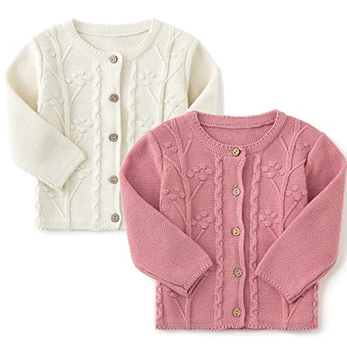 Image of Simplee kids Baby Girl Thin Sweater Solid White Pink Cardigans for Toddler 0-3Years