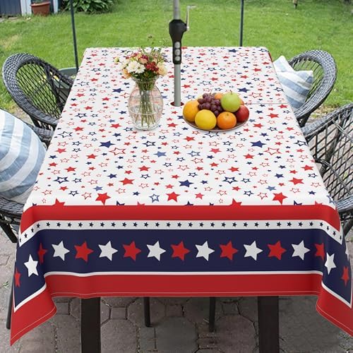 Outdoor Tablecloth with Umbrella Hole and Zipper, 4th of July Tab...