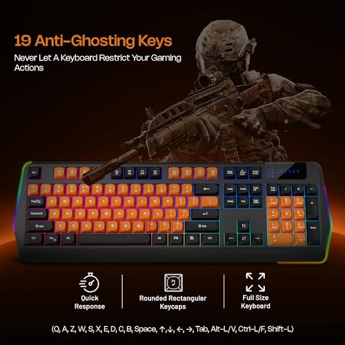 Image of Archer Tech Lab Wired Gaming Keyboard and Mouse Combo| Full Size 104 Keys, 19 Anti-Ghosting| 6 Button Mouse Adjustable 7200 DPI, 13 RGB Modes, Braided Cable| for PC, Laptop, Windows, Mac, Linux(G200)