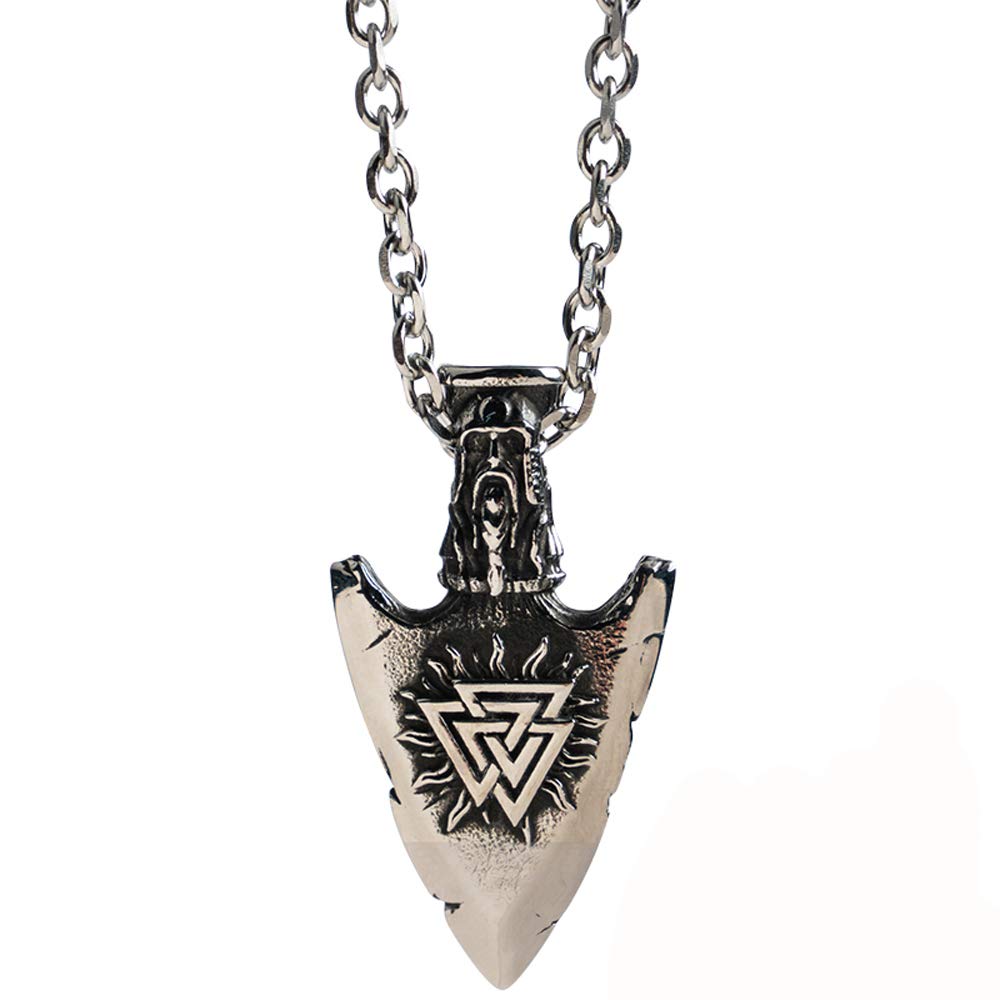 ForFox Collar Colgante de Punta de Flecha con Vegvisir y Valknut y Thor nórdico Vikingo de Acero Inoxidable Titanio para Hombre Mujer