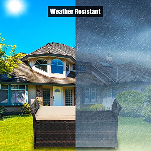 Vingli 40 Gallon Outdoor Storage Bench With Cushion, Rattan Storage Box, Patio Wicker Deck Box With Seat For Garden | Balcony | Porch | Pool | Yard (Brown Frame + Beige Cushion) #TOP5