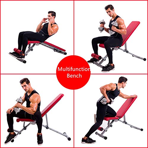Magic Fit Adjustable Weight Bench Utility Exercise Workout Bench Flat/Incline/Decline Bench Press for Home Gym Red