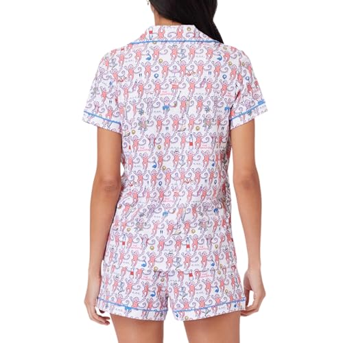 Image of Zelbuck Womens Pajamas Set Trendy 2 Piece Button Down Monkey Shorts Set Y2k Roller Dupes Rabbit Long Sleeve Preppy Loungewear Pjs, Large, Hamptons