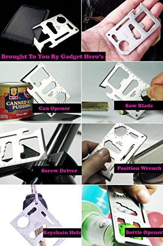 Image of Gadget Hero's Stainless Steel Bottle Opener 11 In 1 Multi Function Credit Card Style Survival Tool Kit