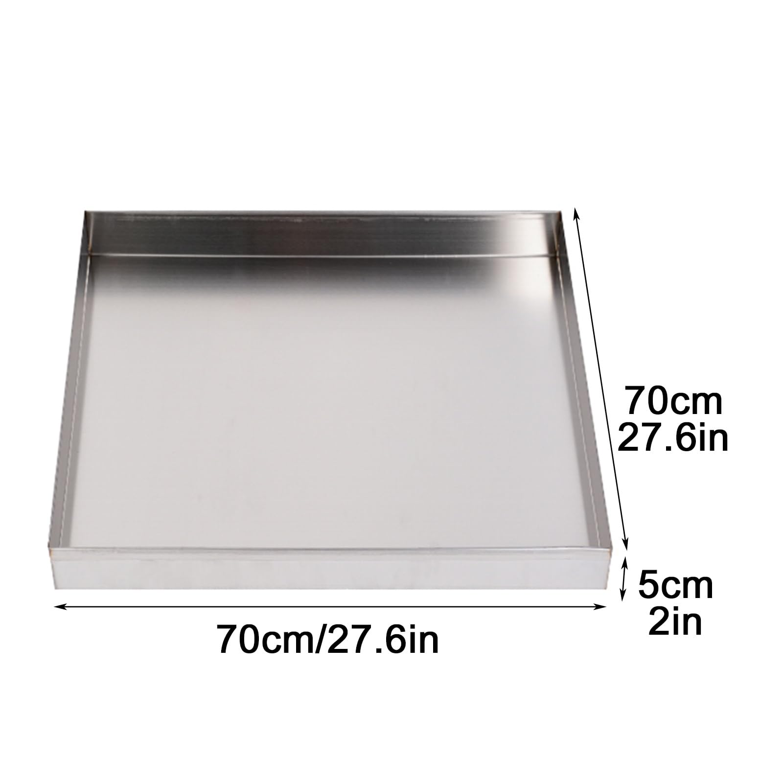 Bandeja de acero inoxidable de 70 x 70 cm, bandeja de metal de 2 mm con esquinas soldadas, resistente a la corrosión, fácil de limpiar, perfecta para cocina, baño y jardín.