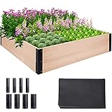 Quictent 48'x48'x11' Raised Garden Bed Kit with 8 Corner Brackets Cedar Planter Kit Box Wood Raisde Bed 4x4 for Herbs Vegetable Flower Backyard Gardening Weed Barrier Gloves Included