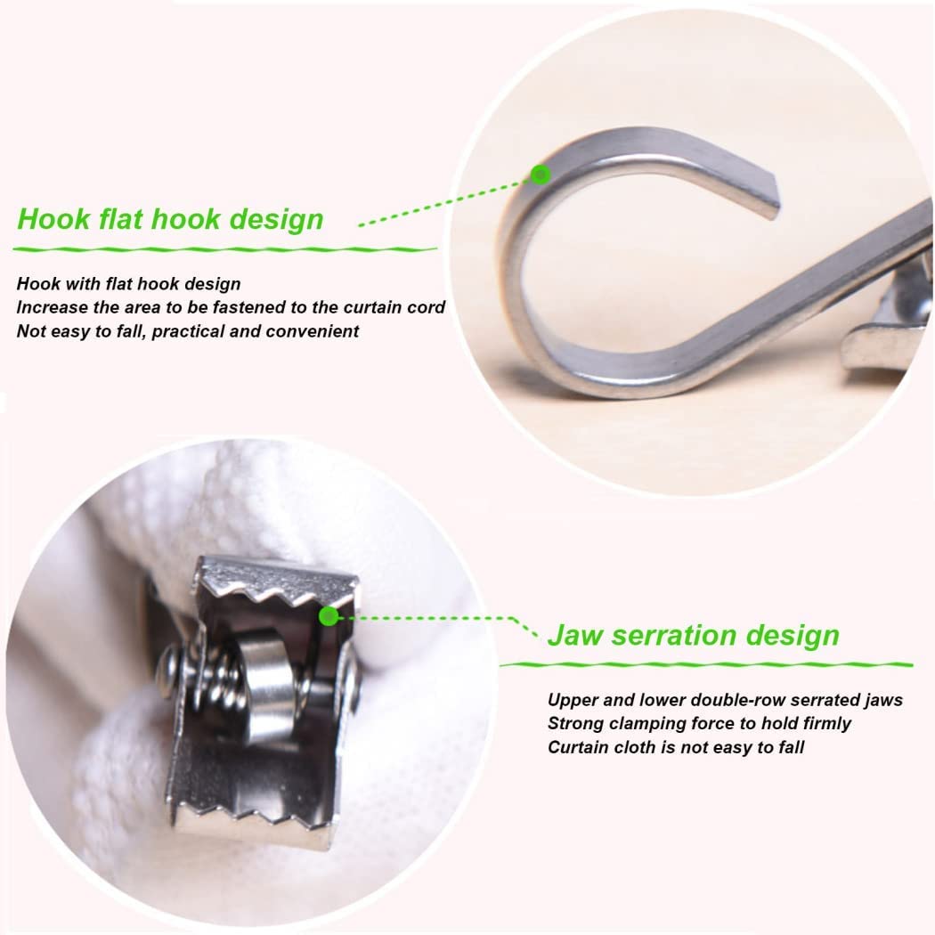 EISTEE Gardinenringe, Gardinenhaken, Aufhängeringe, 50 Stück, rostfreie Vorhänge aus mattem Edelstahl, Metall-Vorhangringe mit Clips for Kunstausstellungen (Color : H)