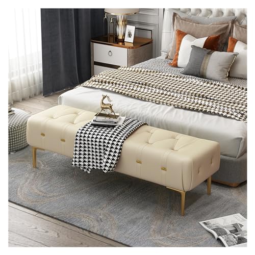 寝室用ベンチ パッド入りシート付き布張りタフトベンチ、丈夫な金属脚付きフットレストフットスツール、寝室、リビングルーム玄関用のレザーベンチ リビングルーム用(Beige,100*40*43cm)