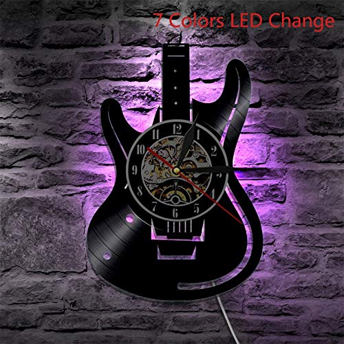 Disco in vinile Orologio da parete a LED Design moderno Tema musicale Orologio da chitarra Orologio da parete Decorazioni per la casa Strumenti musicali Regalo per musica Amore Regali per la festa d