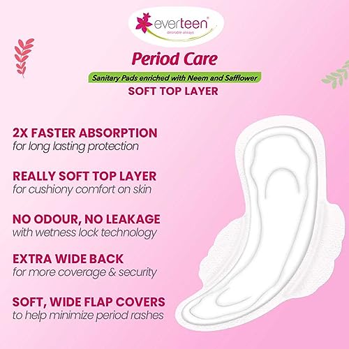 Image of everteen Soft XL - 72 Sanitary Pads for Women, 285mm Cotton Sanitary Napkin X-Large, Suitable for Medium Flow, Prevents Wetness & Leakage, Deep Absorption - Pack of 4