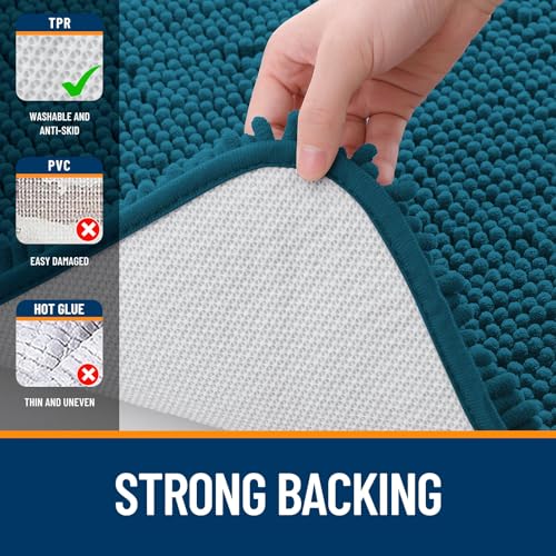 Image of OLANLY Large Bathroom Rugs 40x32, Extra Soft Absorbent Chenille Bath Rugs, Rubber Backing Quick Dry, Machine Washable Bath Mats for Bathroom Floor, Tub and Shower, Home Decor Accessories, Peacock Blue