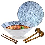 Ramen Schüssel Keramik Set, 2x950ml Japanisches Geschirr mit Essstäbchen und Löffel, Premium Großer Pastaschüsseln, Suppenschalen, Salatschüsseln für Pho Ramen