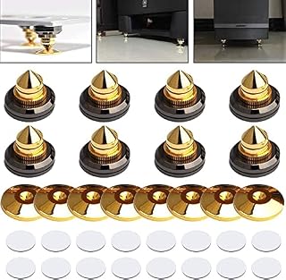 LAMPTOP 8 Set Golden-Plated Speaker Spikes, Speaker Stands CD Audio Subwoofer Amplifier Turntable Isolation Feet Solid Brass Cone Isolator Brass Base Pads Shockproof Mats With Double-sided Adhesive