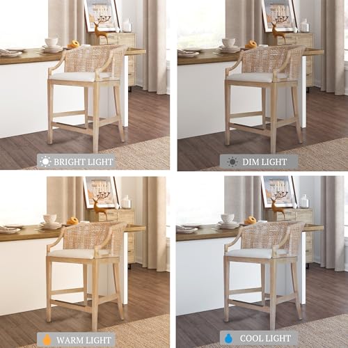 Martha Stewart Farmhouse Counter Height Bar Stools, Handcrafted Rattan Counter Height Stools for Kitchen Island, Kickplate Footrest, Upholstered, Dining Room Chairs for Home Bar - Natural Whitewash by Martha Stewart - Image 7