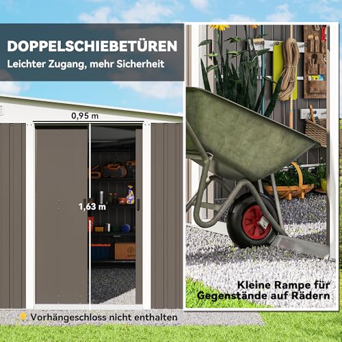 Outsunny Metall Gerätehaus 280x345x201cm 19,4m³ Gartenhaus mit Pultdach Schiebetür wetterfest Geräteschuppen Schuppen Outdoor Schrank für Außenbereich Hinterhof Anthrazit Garten, Grau