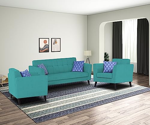 Image of Adorn India Dannis 3+2+1 6 Seater Sofa Set (Aqua Blue) (3 Year Warranty)
