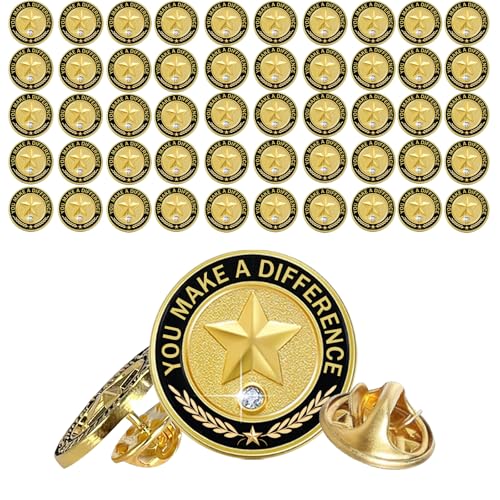 50 Pcs Employee of the Month Pins, Recognition Enamel Pin Bulk, Performance Reward Gift for Staff Team Volunteer - You Make a Difference Lapel Pin
