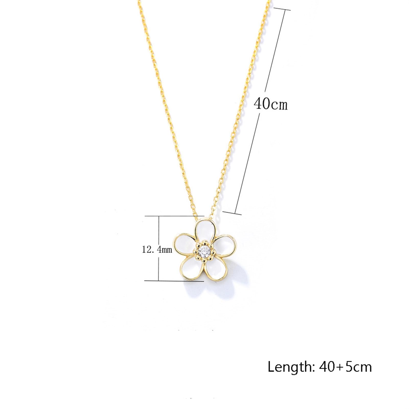 Collar con colgante de flor para mujer, cadena de oro amarillo de 9 quilates, 14 quilates, 18 quilates con diamante, collar con colgante individual para ella, 40 + 5 cm