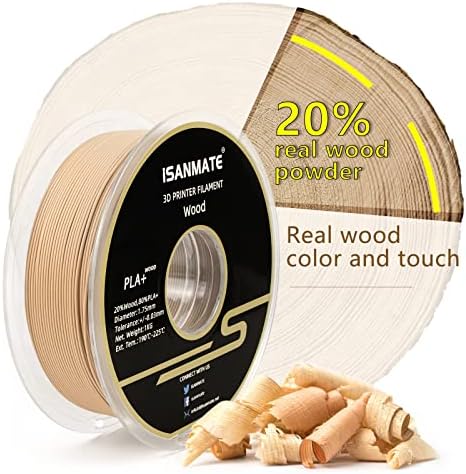 iSANMATE Filament 1,75 PLA+, Wood PLA+ filament do drukarki 3D, szpula 1 kg (20% proszek drzewny + 80% PLA+)