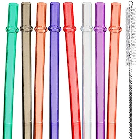 BaHoki Essentials Reusable Eco Friendly Colored Drinking Straws - Great for Drinking Smoothies and Shakes - with Deep Cleaning Brush, Long Acrylic Straw Set for Tumblers - 8 Pack Cover