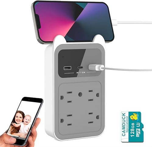 Miniatura 5 de Cámara de salida de pared - Cámara de carga USB - Mini cámara inalámbrica Full HD 2K - Gran angular de 120° para una seguridad interior discreta