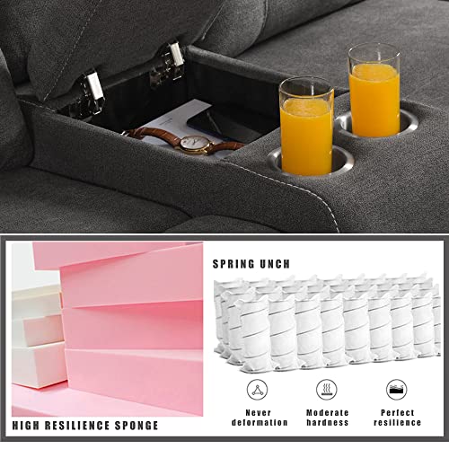 Freesnooze Manual Reclining Sectional Sofa Recliner Sofa With Cup Holder And Storage Console For Living Room Furniture(Fabric Grey) #TOP5