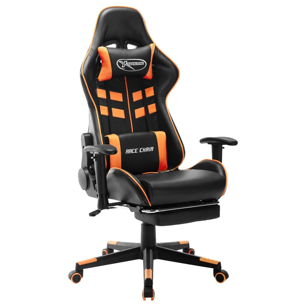 Ergonomischer Gaming-Stuhl mit Fußstütze Schwarz Orange Kunstleder verstellbar für Büro Homeoffice Esport Jugend PC Setup