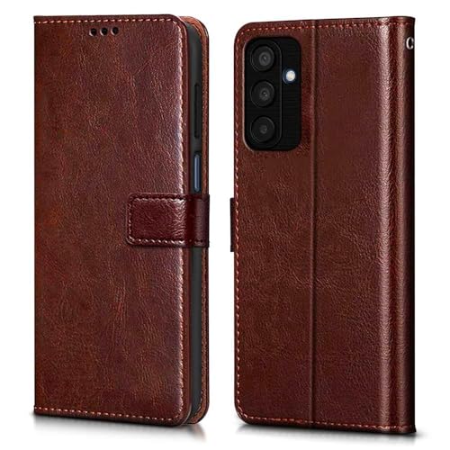 Amazon Brand – Solimo Shock Proof Flip Cover Back Case Cover for Samsung Galaxy M15 5G Prime Edition | M15 5G | F15 5G (Flexible | Leather Finish | Card Pockets Wallet & Stand | Chestnut Brown)- Best and cheap mobile covers in India