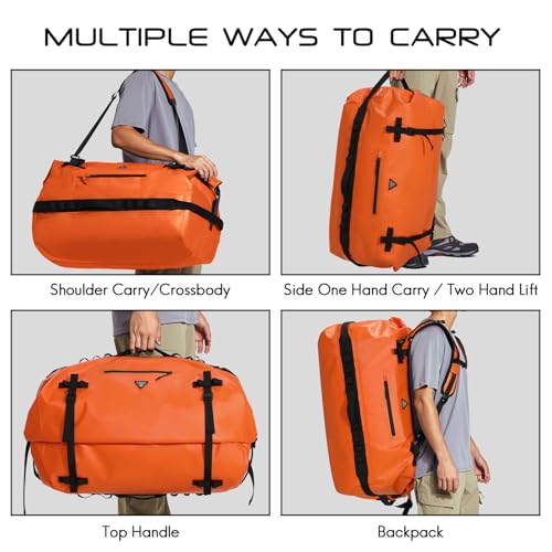 Haimont Large Waterproof Duffel Backpack Roll-Top Heavy Duty Dry Duffle Bag for Boating, Travel, Motorcycle, Kayaking, Camping, Orange, 90L by Haimont - Image 5