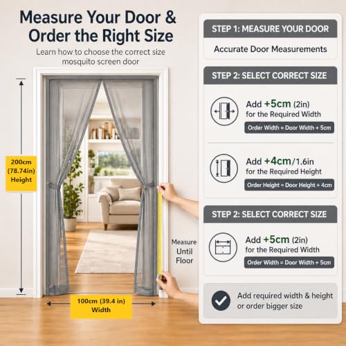 Image of Polyester Magnetic Mosquito Net for Door 210 * 100cm | Mosquito Curtain for All Types & Sizes Door Nets for Mosquitoes Auto-Closing Insect Screen to Keep Mosquitoes Out Black (1, Grey, 200 * 100cm)