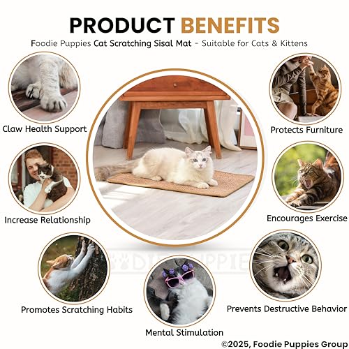 Image of Foodie Puppies Cat Scratching Sisal Mat for Indoor Cats & Kittens (62 x 41 cm), Natural Scratch Pad & Sleeping Mat, Non-Slip Durable Scratcher Rug, Furniture Protection