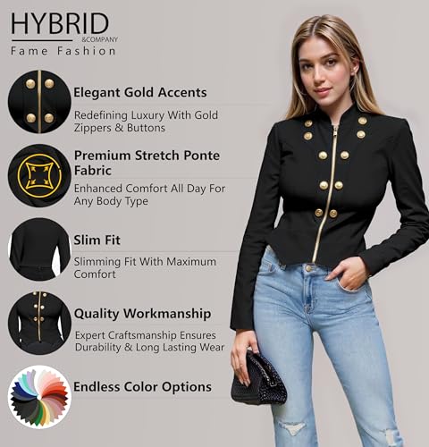 Hybrid & Company Womens Blazer Cropped Ponte Fabric Open Front Zipper Dress Jacket Casual Slim Jacket2