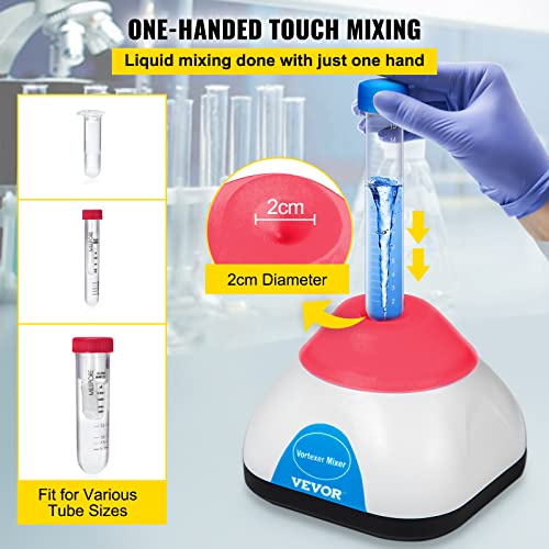 Image of VEVOR Vortex Mixer, 3000RPM Mini Vortex Mixer Shaker, Touch Function Scientific Lab Vortex Shaker, Mix Up to 50ML, 6mm Orbital Diameter for Test Tube, Tattoo Ink, Nail Polish, Eyelash Adhesives, Paint