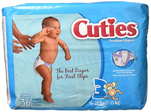 Cuties Premium Baby Diapers, Size 3, 36 Count Bag