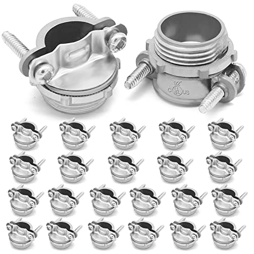 Fuzbaxy 24pcs 1/2Inch Clamp Type Cable Connectors for Metallic Conduit Protect Cables Silver-Zinc by Fuzbaxy - Used condition - US$14.06